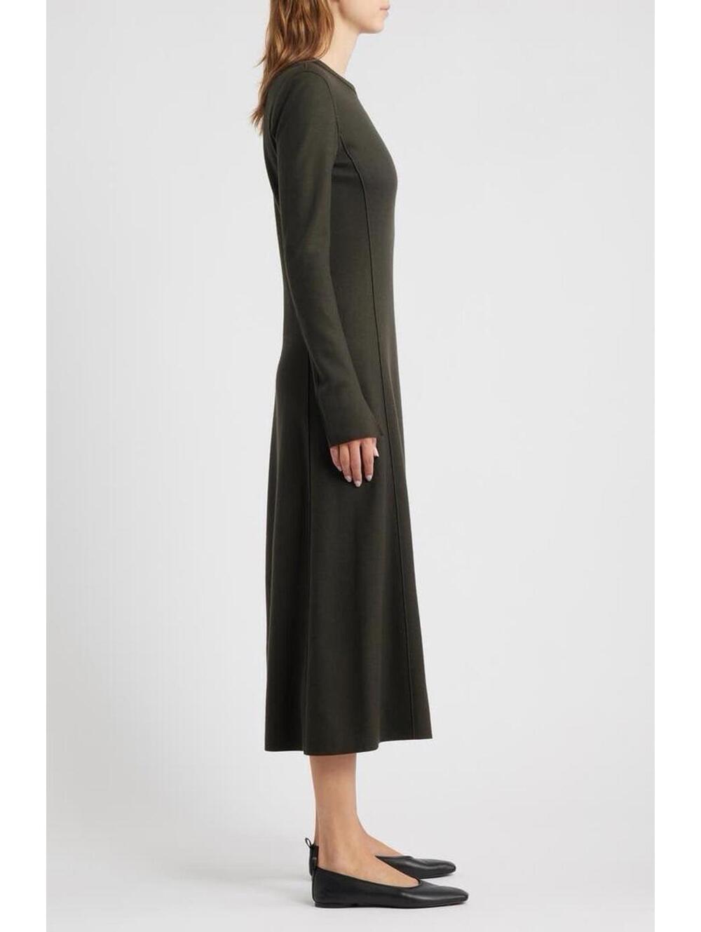 New Rag & Bone Yan Long Sleeve Wool Sweater Dress in Army Size 8 - Picture 3 of 13